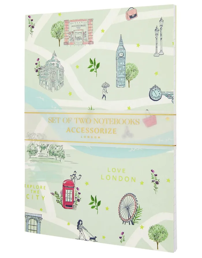 Accessorize 2x London Printed Notebooks GirlsWomen Stationery