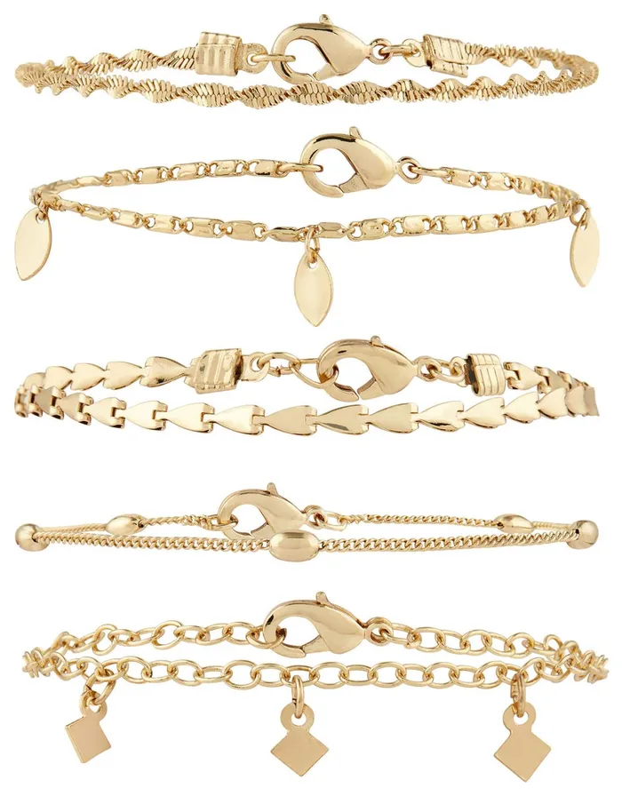 Accessorize 5x Delicate Chain Bracelet Pack Gold Women Bracelets