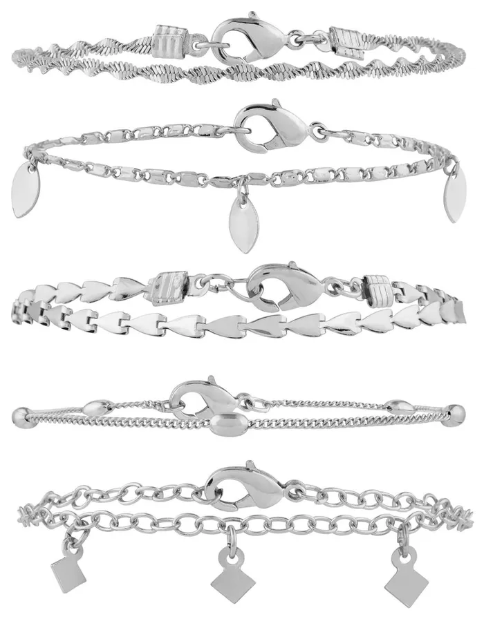 Accessorize 5x Delicate Chain Bracelet Pack Silver Women Bracelets