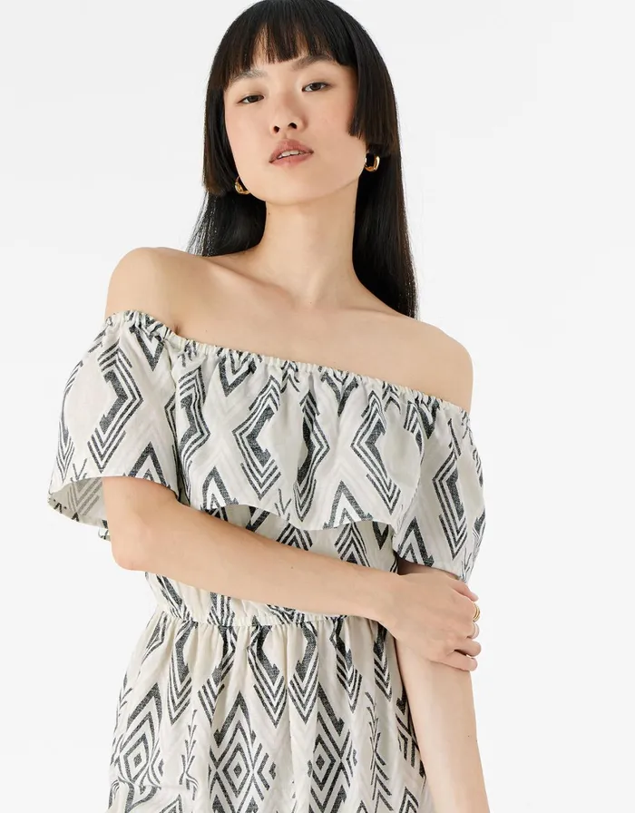 Accessorize Aztec Bardot Maxi Dress Black Black White Women Dresses