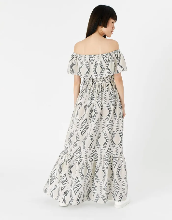 Accessorize Aztec Bardot Maxi Dress Black Black White Women Dresses