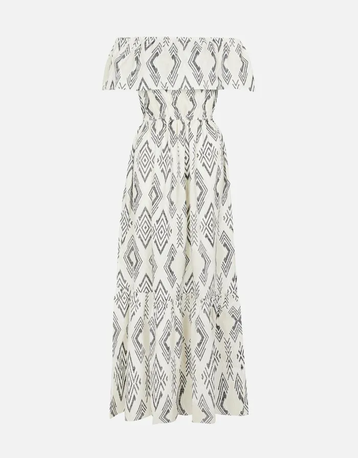 Accessorize Aztec Bardot Maxi Dress Black Black White Women Dresses
