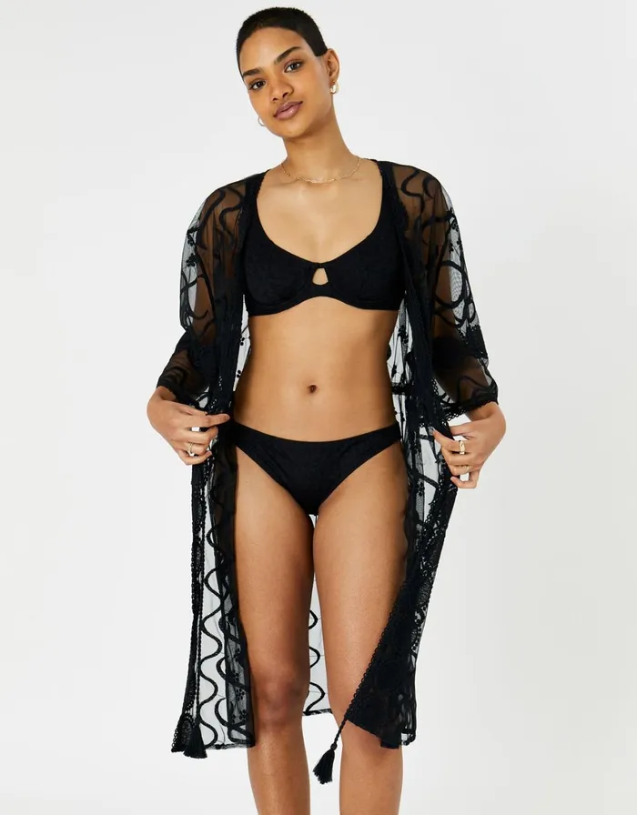 Accessorize Beach Lace Kimono Black Black Women Kaftans Cover Ups and Sarongs