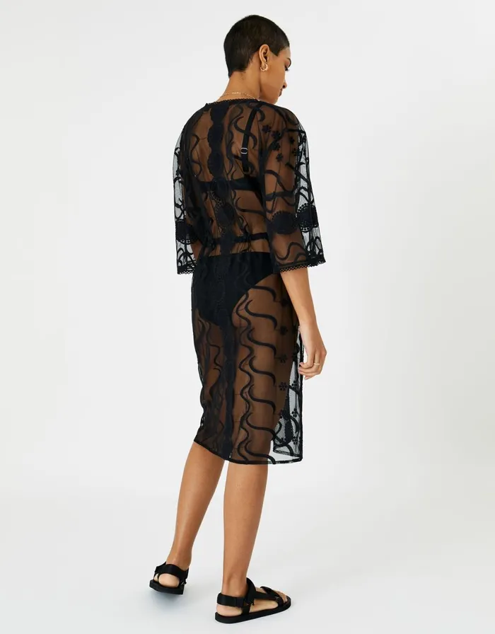 Accessorize Beach Lace Kimono Black Black Women Kaftans Cover Ups and Sarongs