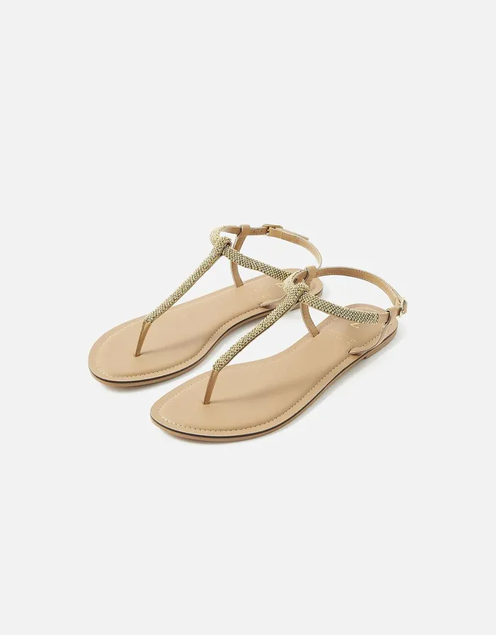 Accessorize Beaded Sandals Gold Gold Women Sandals and Flip Flops