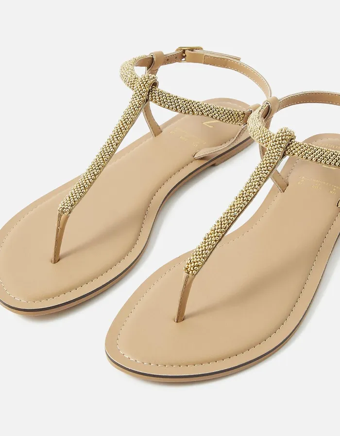 Accessorize Beaded Sandals Gold Gold Women Sandals and Flip Flops