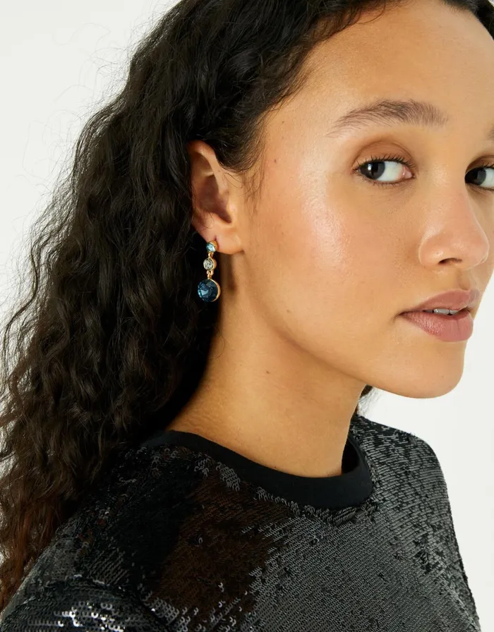 Accessorize Blue Harvest Triple Gem Drop Earrings Blue Women Earrings