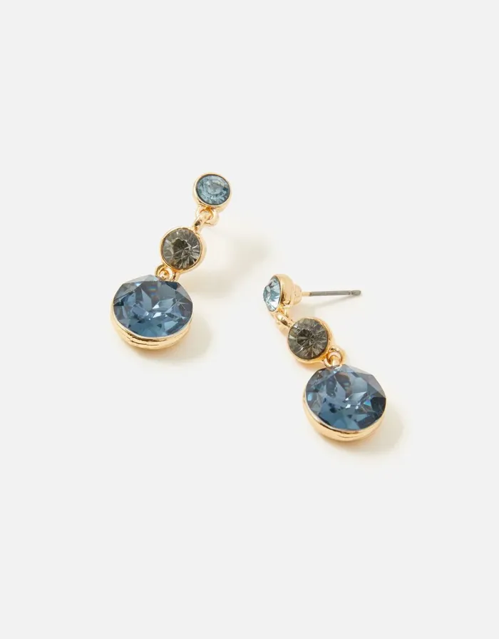 Accessorize Blue Harvest Triple Gem Drop Earrings Blue Women Earrings