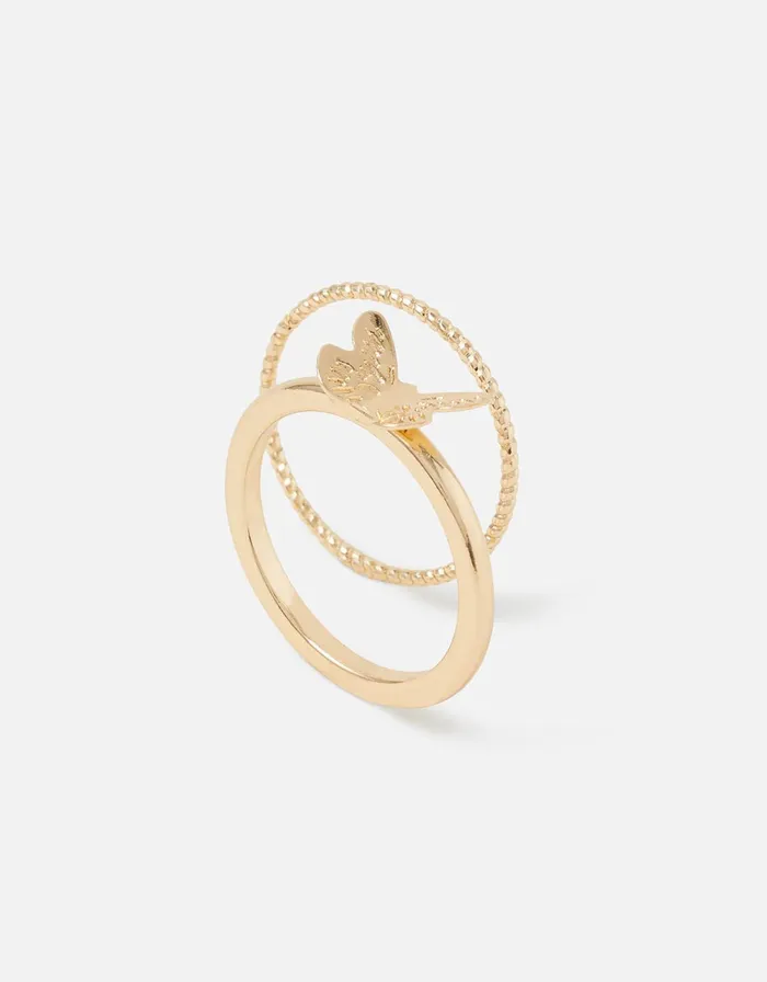 Accessorize Butterfly Stacking Ring Twinset Gold Gold Women Rings