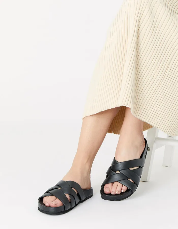 Accessorize Chunky Woven Leather Sandals Black Black Women Sandals and Flip Flops