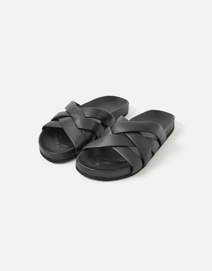 Accessorize Chunky Woven Leather Sandals Black Black Women Sandals and Flip Flops