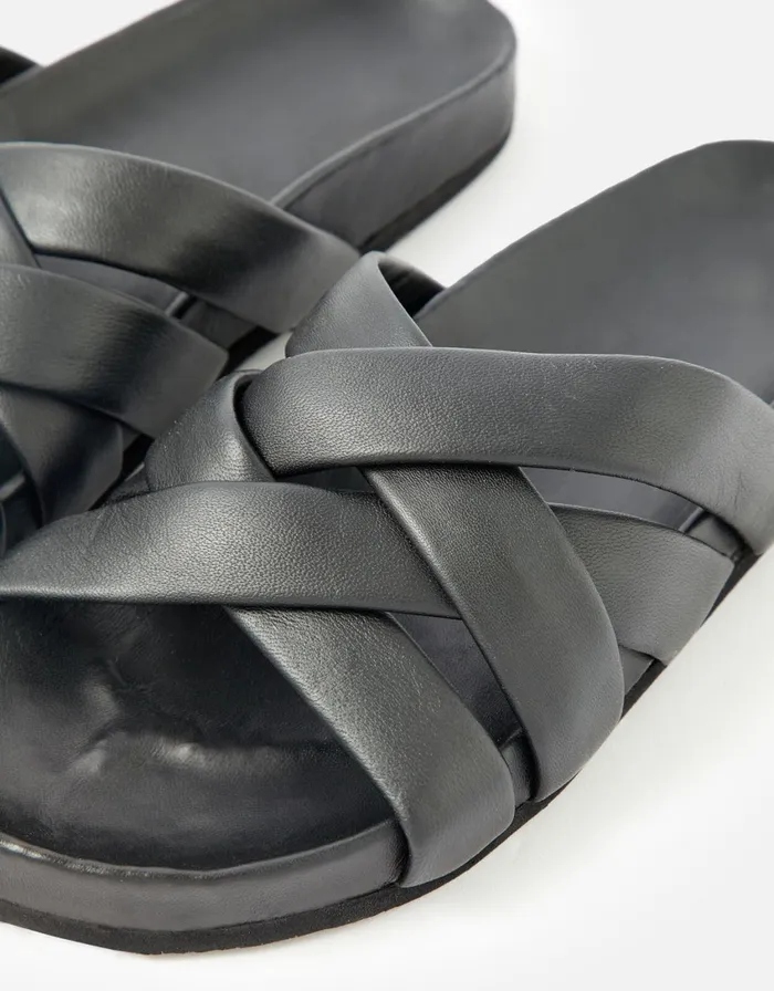 Accessorize Chunky Woven Leather Sandals Black Black Women Sandals and Flip Flops