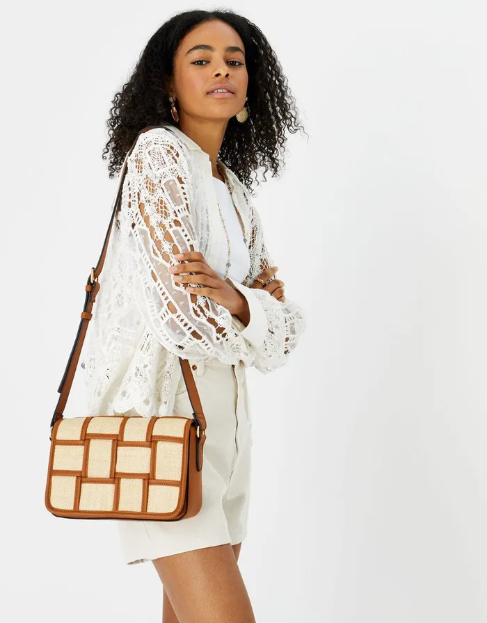 Accessorize Contrast Weave CrossBody Bag Tan Tan Women CrossBody Bags
