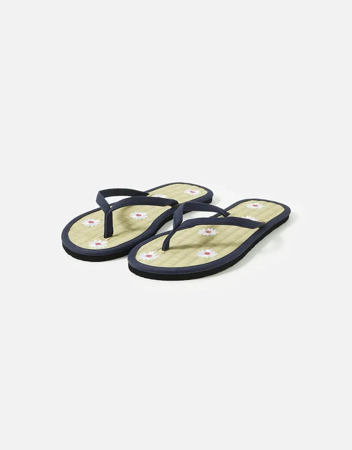Accessorize Daisy Embroidered Seagrass Flip Flops Blue Navy Women Sandals and Flip Flops