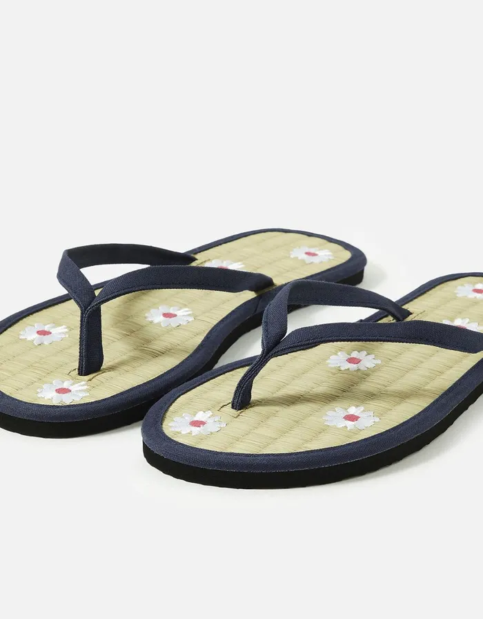 Accessorize Daisy Embroidered Seagrass Flip Flops Blue Navy Women Sandals and Flip Flops
