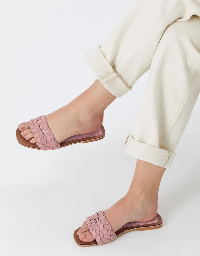 Accessorize Double Plaited Suede Sliders Pink Pink Women Sandals and Flip Flops