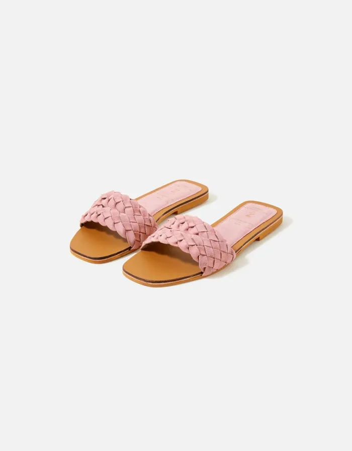 Accessorize Double Plaited Suede Sliders Pink Pink Women Sandals and Flip Flops