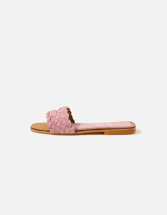 Accessorize Double Plaited Suede Sliders Pink Pink Women Sandals and Flip Flops
