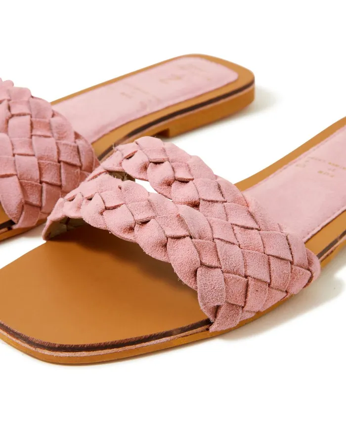 Accessorize Double Plaited Suede Sliders Pink Pink Women Sandals and Flip Flops