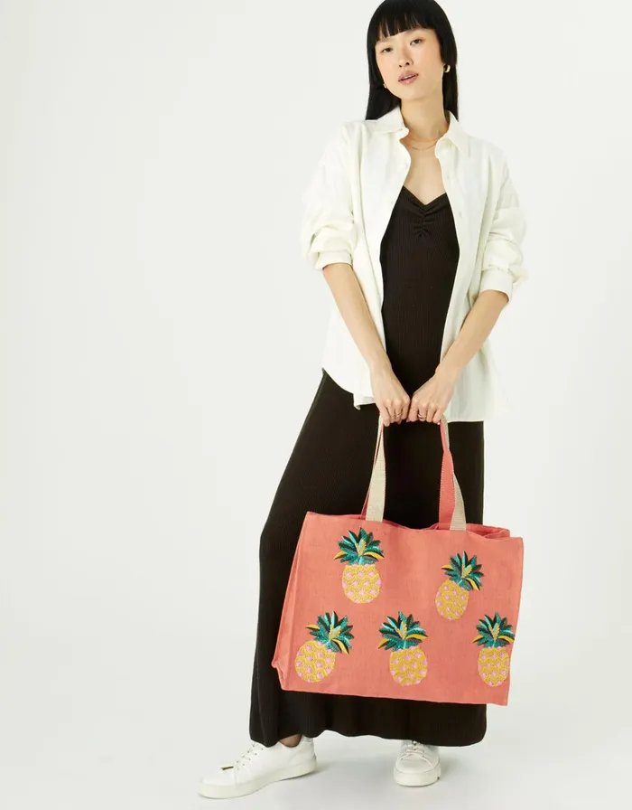 Accessorize Embroidered Pineapple Tote Bag Women Beach Bags