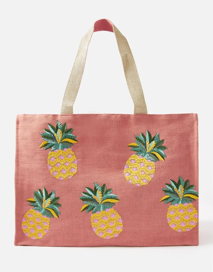 Accessorize Embroidered Pineapple Tote Bag Women Beach Bags