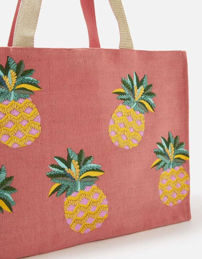 Accessorize Embroidered Pineapple Tote Bag Women Beach Bags