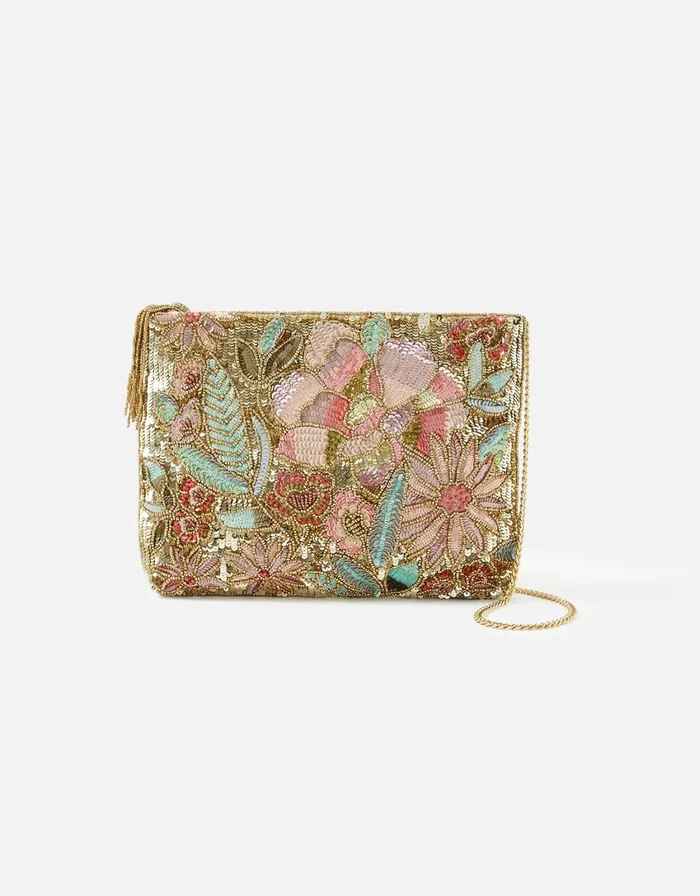 Accessorize Floral Sequin Zip Bag Women Clutch Bags