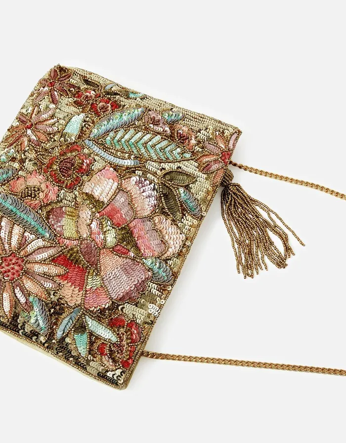 Accessorize Floral Sequin Zip Bag Women Clutch Bags