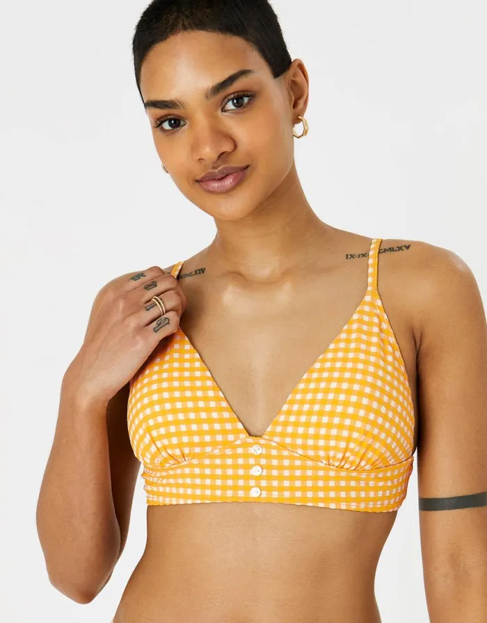 Accessorize Gingham Button Bikini Crop Top Orange Orange Women Bikinis