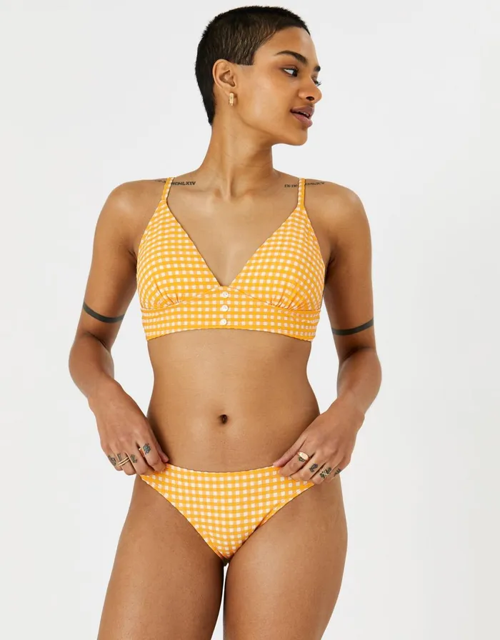 Accessorize Gingham Button Bikini Crop Top Orange Orange Women Bikinis