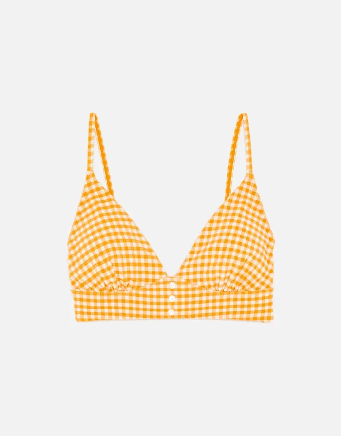Accessorize Gingham Button Bikini Crop Top Orange Orange Women Bikinis