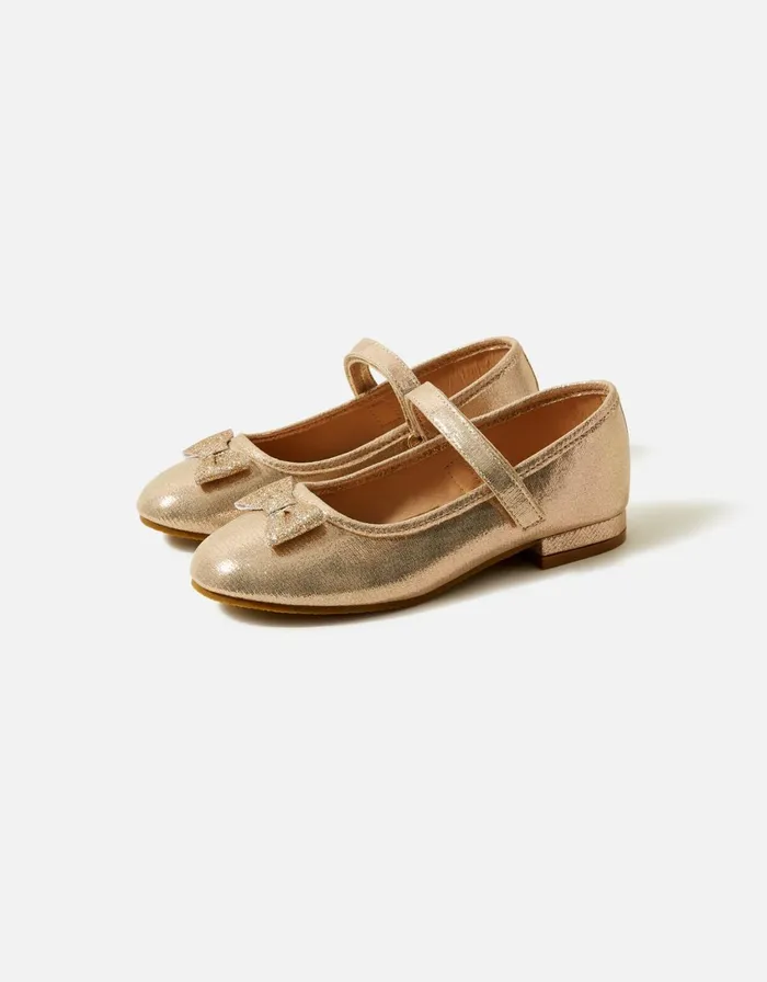Accessorize Girls Bow Mini Heels Gold Gold Girls Shoes