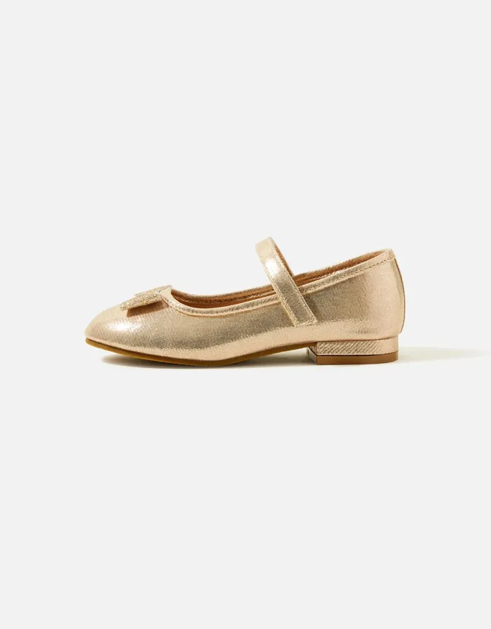 Accessorize Girls Bow Mini Heels Gold Gold Girls Shoes