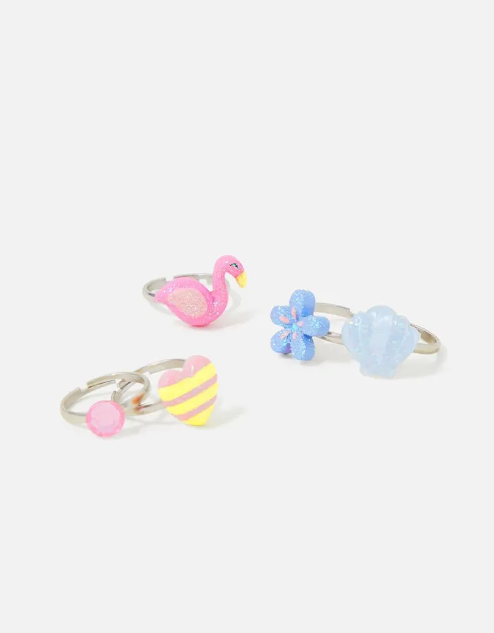 Accessorize Girls Flamingo Ring Multipack Girls Jewellery