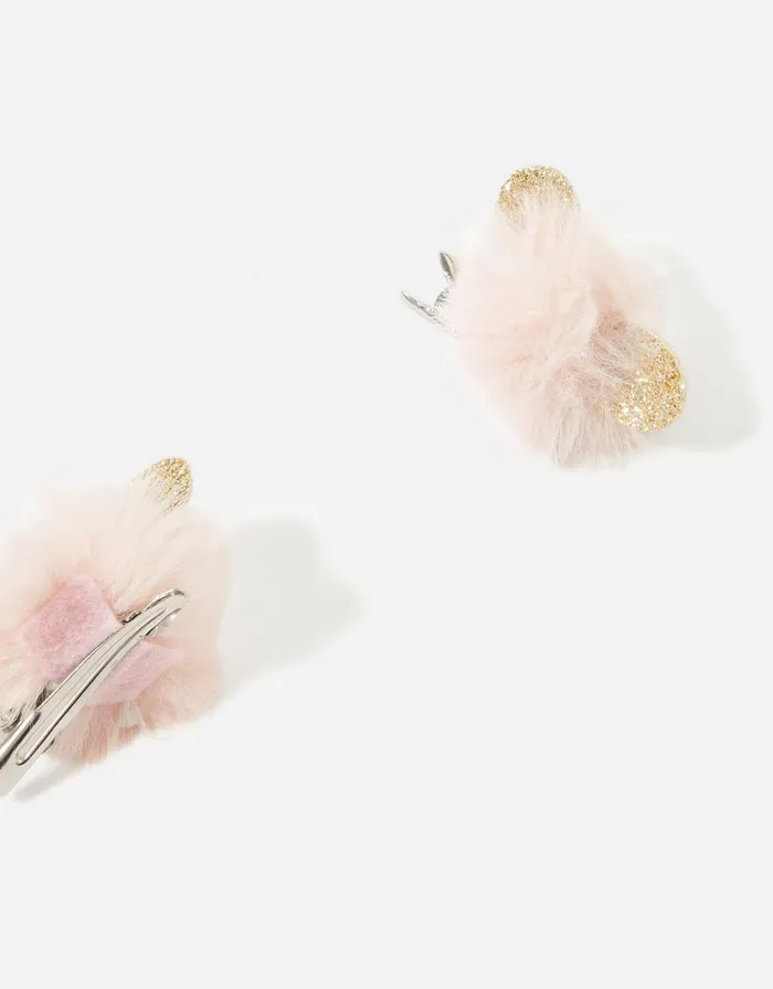 Accessorize Girls Fluffy Character PomPom Hair Clip Twinset Girls Hair Accessories
