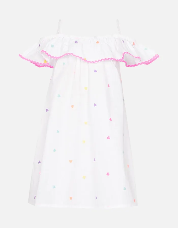 Accessorize Girls Heart Embroidered Bardot Dress White White Girls Dresses