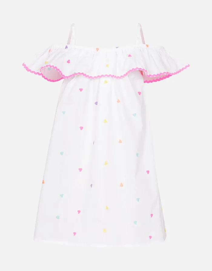 Accessorize Girls Heart Embroidered Bardot Dress White White Girls Dresses