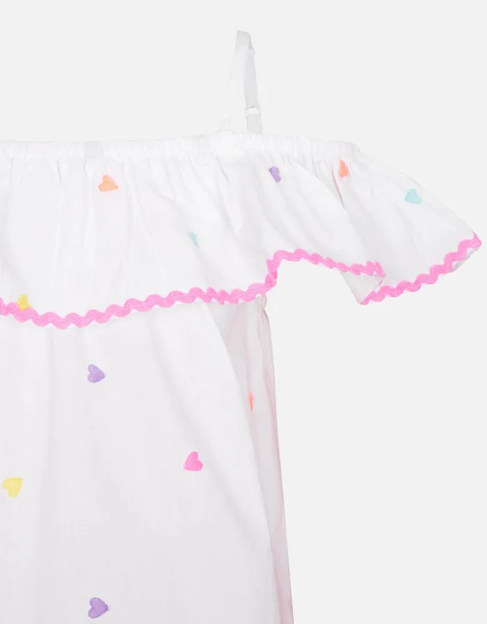 Accessorize Girls Heart Embroidered Bardot Dress White White Girls Dresses