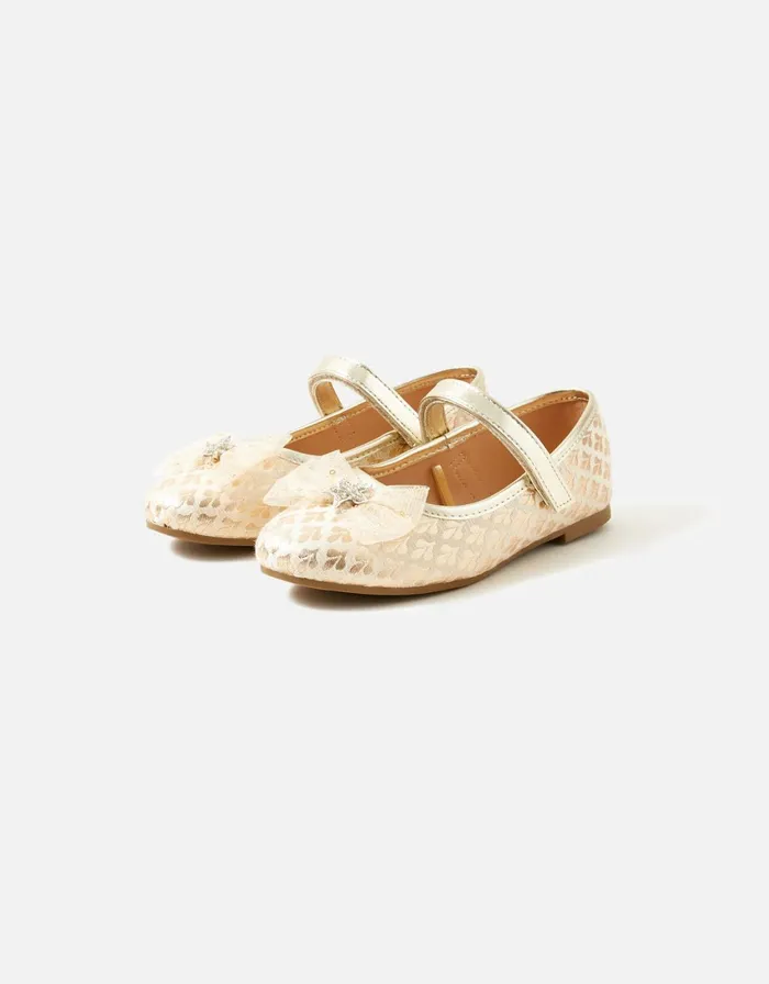 Accessorize Girls Jacquard Bow Ballerina Flats Gold Gold Girls Shoes
