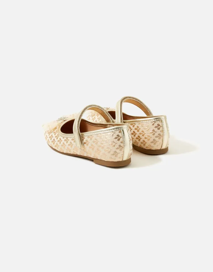 Accessorize Girls Jacquard Bow Ballerina Flats Gold Gold Girls Shoes