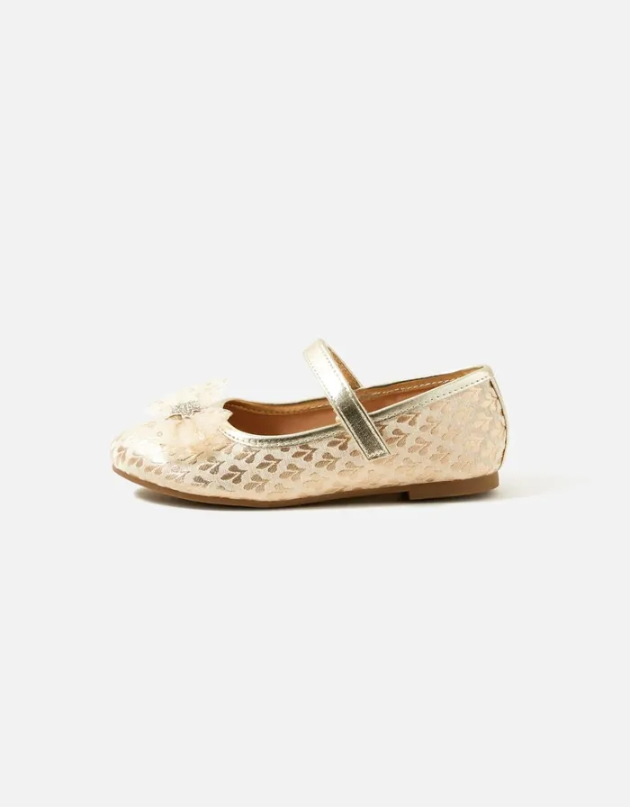Accessorize Girls Jacquard Bow Ballerina Flats Gold Gold Girls Shoes