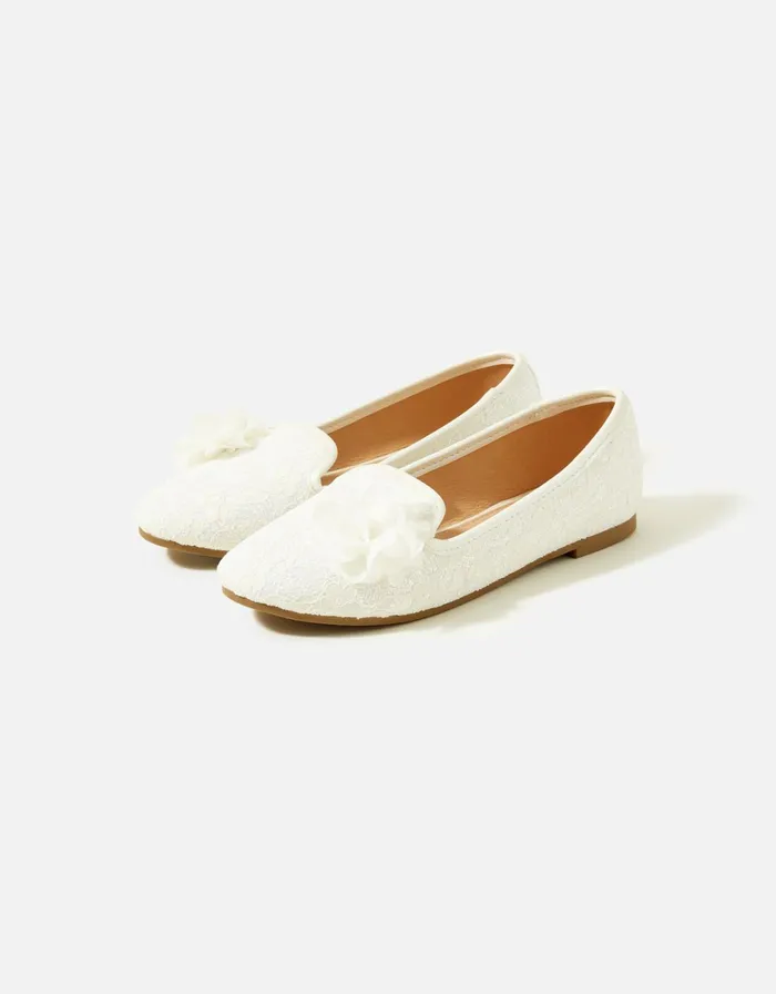 Accessorize Girls Lace Corsage Slipper Shoes Natural Ivory Girls Shoes