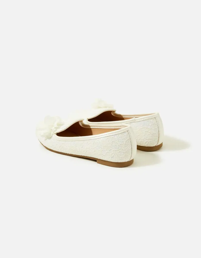 Accessorize Girls Lace Corsage Slipper Shoes Natural Ivory Girls Shoes
