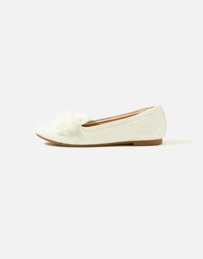 Accessorize Girls Lace Corsage Slipper Shoes Natural Ivory Girls Shoes