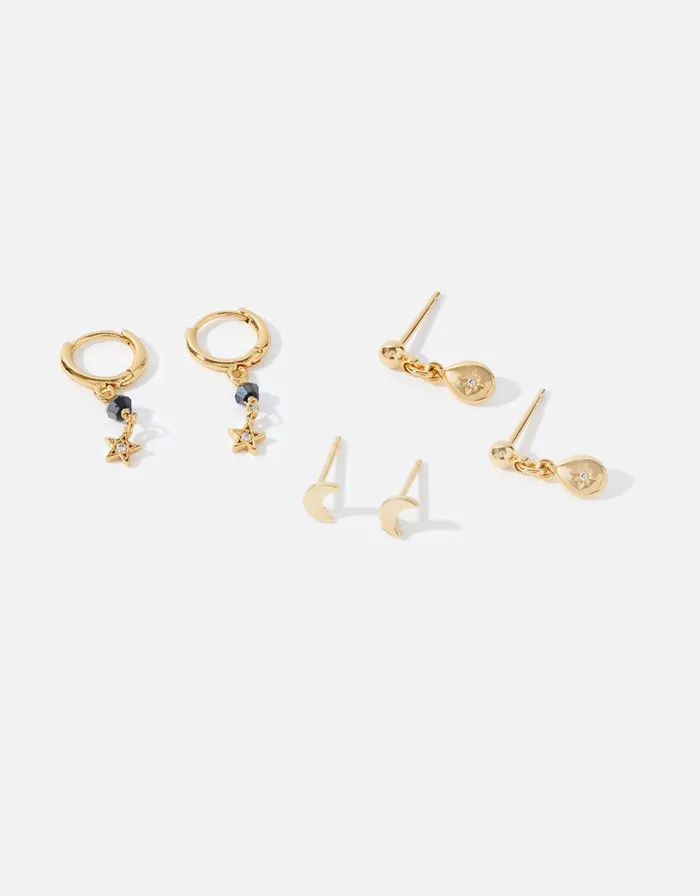 Accessorize GoldPlated Celestial Facet Bead Drop Earring Set Women Earrings