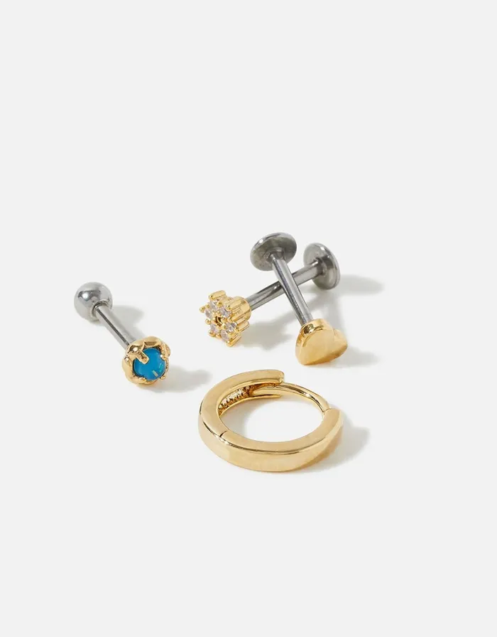 Accessorize GoldPlated Heart Flatback And Hoop Set Women Earrings