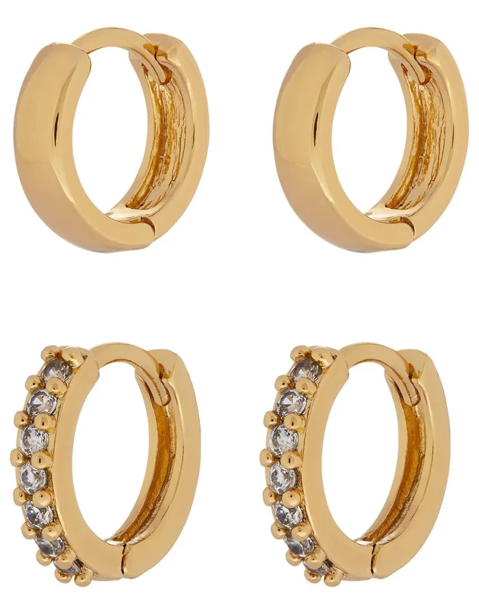 Accessorize GoldPlated Plain And Sparkle Hoop Set Women Earrings