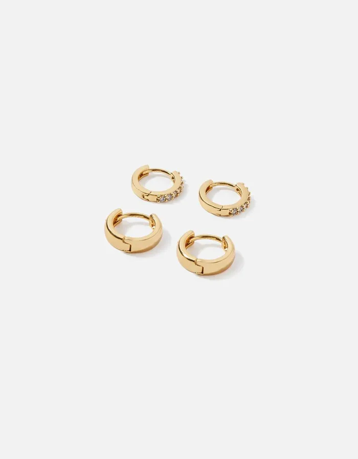Accessorize GoldPlated Plain And Sparkle Hoop Set Women Earrings
