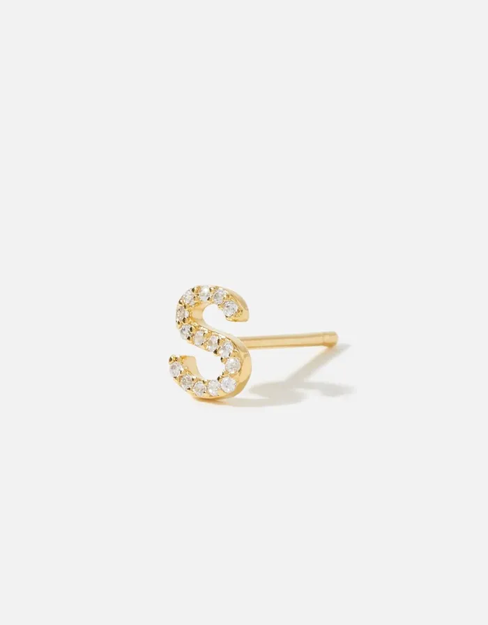 Accessorize GoldPlated Sparkle Initial Single Stud Earring Gold Gold Women Earrings