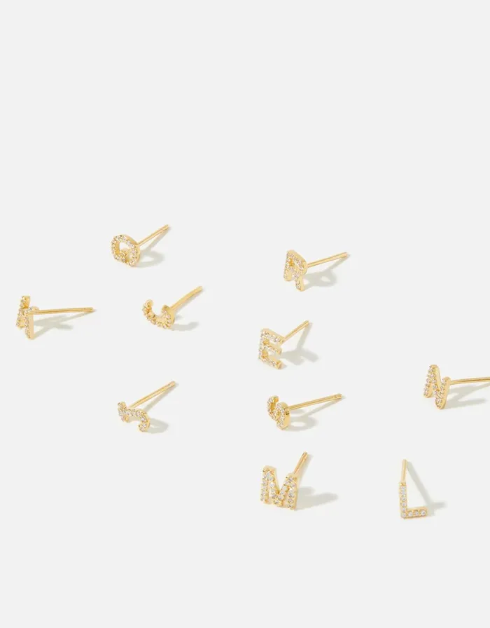 Accessorize GoldPlated Sparkle Initial Single Stud Earring Gold Gold Women Earrings
